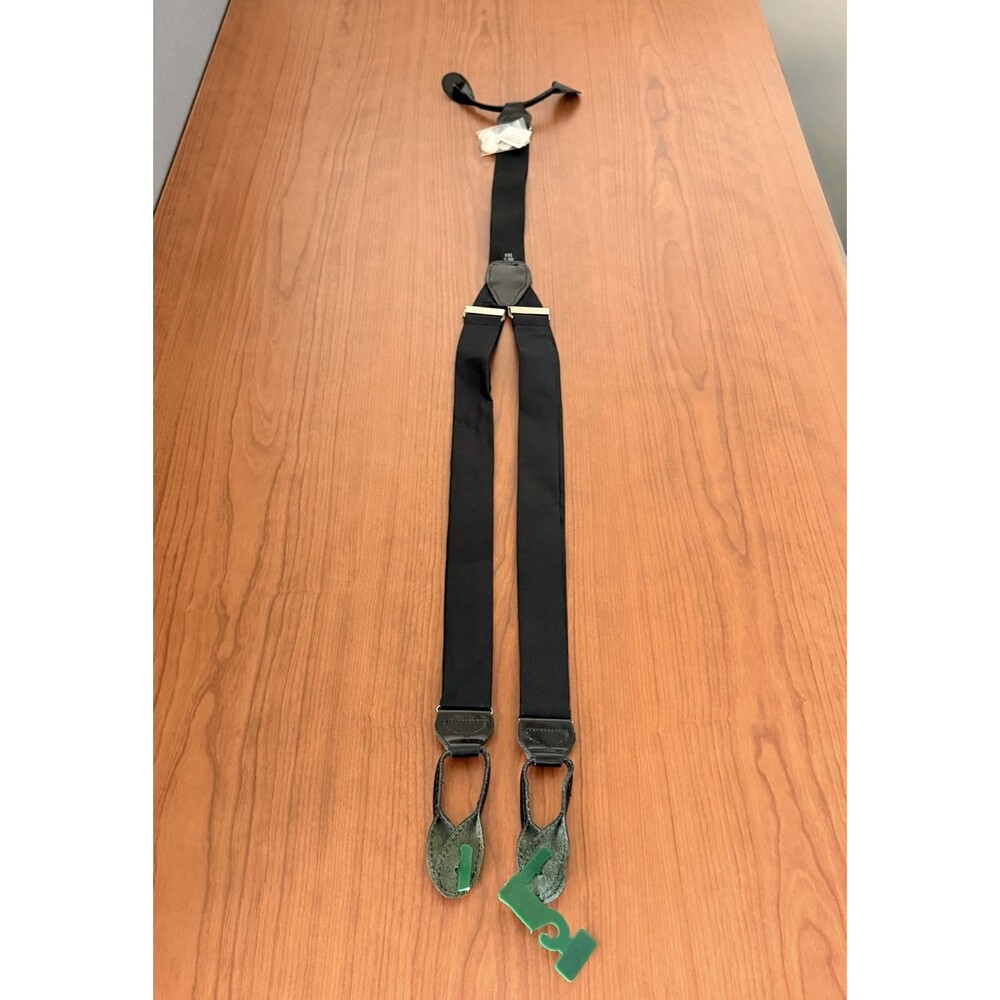 New Mens Wearhouse Suspenders XL Black 100% Silk Button Braces Y Back Formal